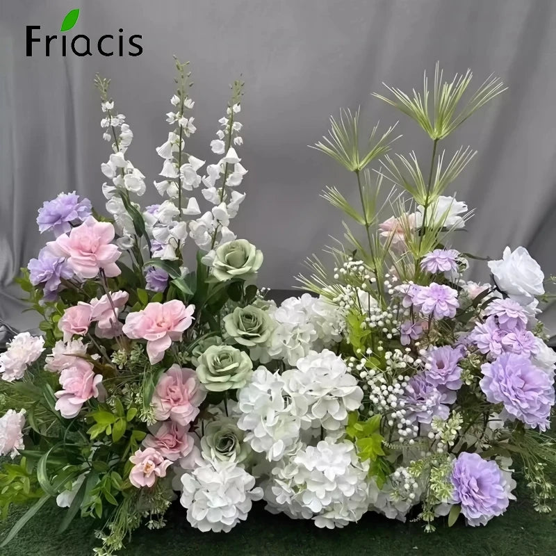 Green Plants Leaf Rose Flower Row Wedding Silk Table Floral Commercial Plaza Partition Hotel Scene Layout Floor Flowers Decor