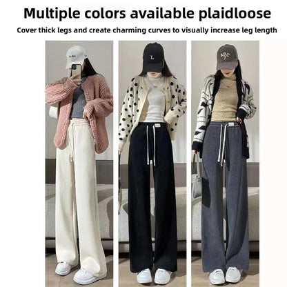 Thickened Corduroy Wide Leg Pants Women's Spring Autumn Fleece Lined Straight Narrow Version Winter Comfortable Trousers