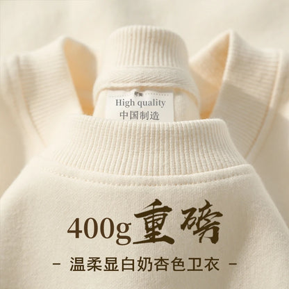 Navy Blue 500g Heavy Round Neck Sweater Men's Autumn and Winter Velvet Thickened Pullover Couple Loose American Top Women