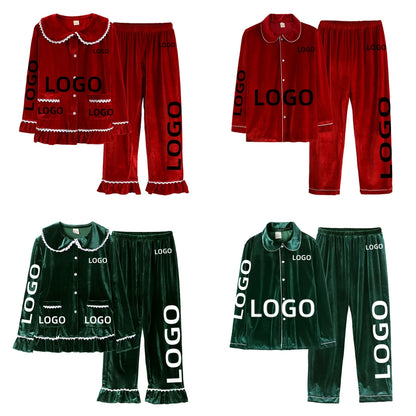 2025 Custom Christmas Pyjamas For Family Red Velvet Warm Kids Sets Boy Girl Clothes Xmas Set Children Costume Casual Homewear