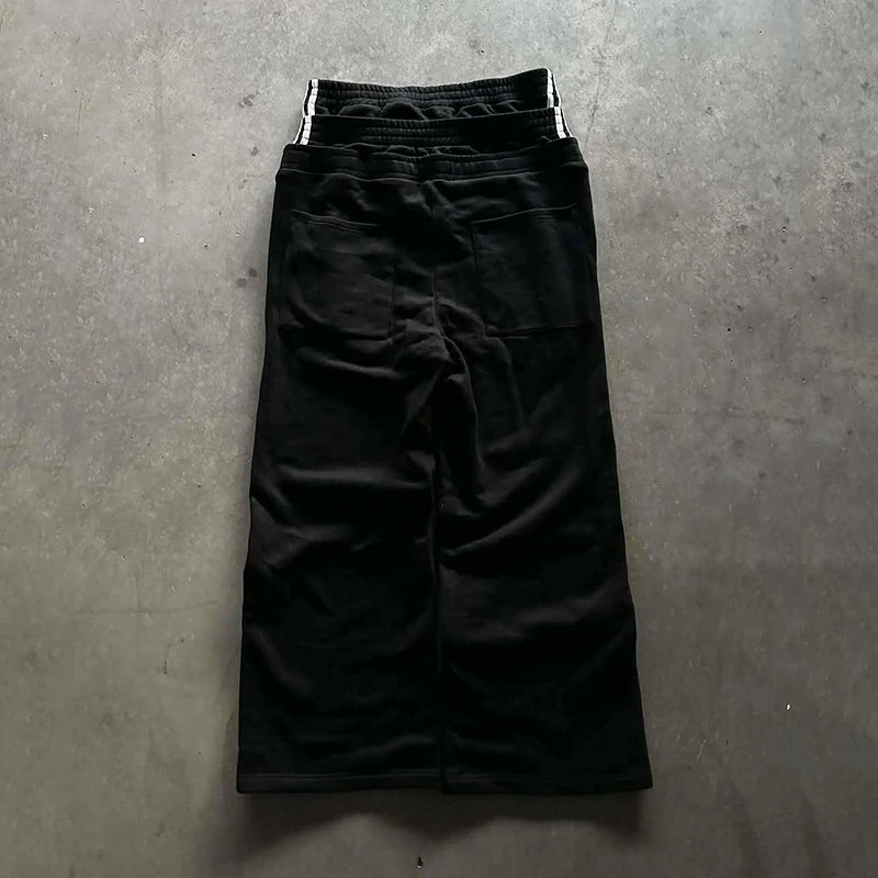 Trendy Wide Leg Pants Three Waist Letter Print Street Style Fashionable Sweatpants