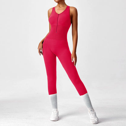 Women's Fashionable Solid Color Round Neck Tight Back Yoga Suit Yoga Jumpsuit Sports Overalls Gym Clothing Set Sexy Yoga Clothes