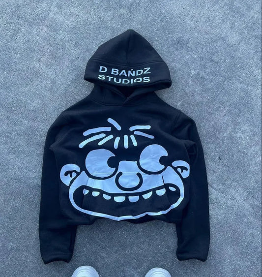 Harajuku Europe and America Y2K Skull Print Casual Large Size Loose Hoodie Men's Street Hip Hop Fashion Sports Couple Hoodie