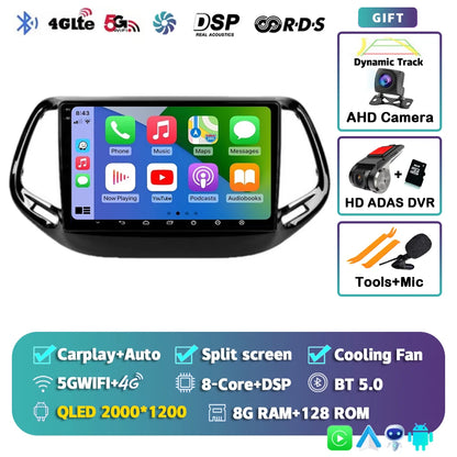 Android 15 Car Radio Multimedia Player For Jeep Compass 2017 2018 2019 Auto Carplay Car Stereo DSP wifi+4G Ai voice 2 Din BT Gps