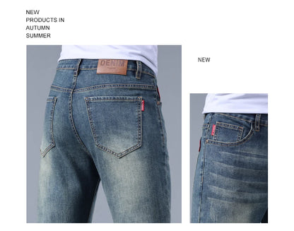 Classic five bag denim Ankle length Slim Fit Small Legs Skinny Men Stretch Jeans Vintage Men's Cropped  9 Points Retro Pants new