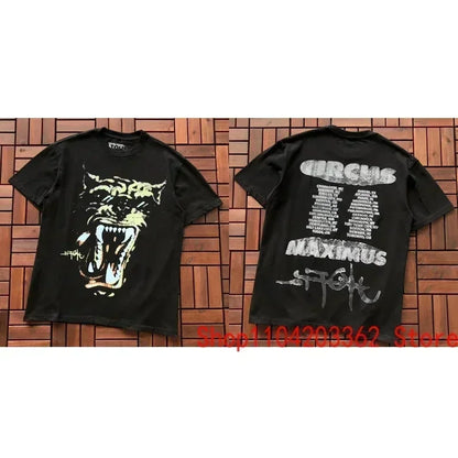 Real Photo CACTUS JACK T-shirt Vintage Grey-green Back Letter Logo Foaming Print Short Sleeve Men Women Cactus Jack Tops Tee