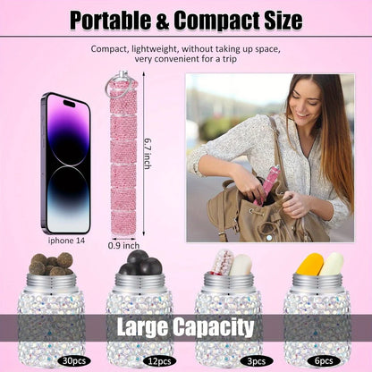 Metal Pill Organizer Portable Waterproof Travel Pill Box Rhinestone Large Bling Pill Case  Pill Box Pill Holder Bottle Storage