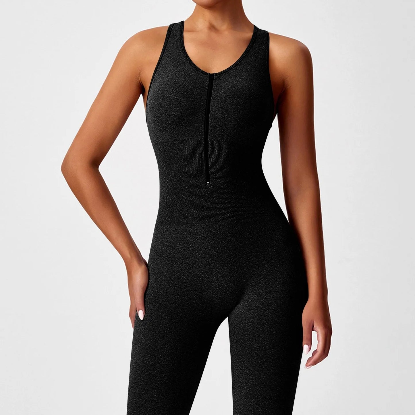 Women's Fashionable Solid Color Round Neck Tight Back Yoga Suit Yoga Jumpsuit Sports Overalls Gym Clothing Set Sexy Yoga Clothes