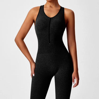 Women's Fashionable Solid Color Round Neck Tight Back Yoga Suit Yoga Jumpsuit Sports Overalls Gym Clothing Set Sexy Yoga Clothes