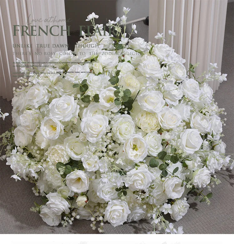 Customized hydrangea Rose Aritificial Flower Ball Road Leading White Silk Flower Ball Wedding Decoration Table Centrepiece decor