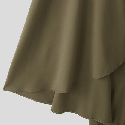 INCERUN Men Cloak Cape Solid Color Loose Casual Male Irregular Trench Streetwear 2025 Fashion Coats Long Style Ponchos Men