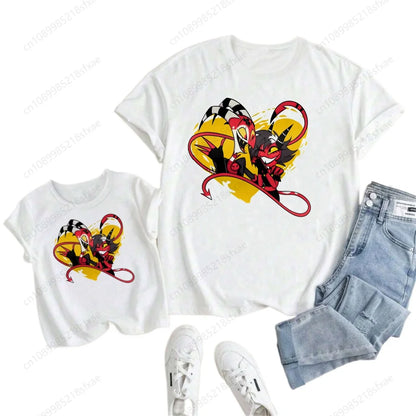 Kids White Tshirt Girls Boys Summer Tops Cartoon Printed Helluva Boss Casual Short Sleeve Kids Baby T-shirt Children Clothes