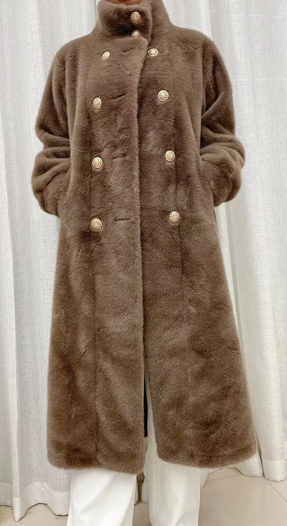 Faux fur coat long coat women's lapel double-breasted loose warm high-end atmospheric coat jacket 24 autumn and winter new