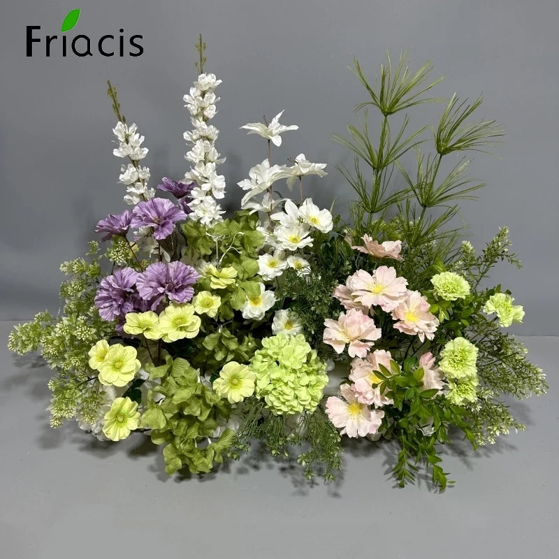 Green Plants Leaf Rose Flower Row Wedding Silk Table Floral Commercial Plaza Partition Hotel Scene Layout Floor Flowers Decor