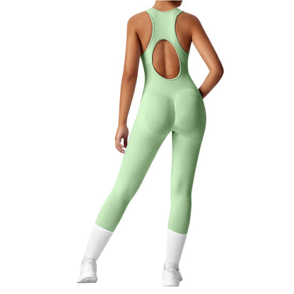 Women's Fashionable Solid Color Round Neck Tight Back Yoga Suit Yoga Jumpsuit Sports Overalls Gym Clothing Set Sexy Yoga Clothes