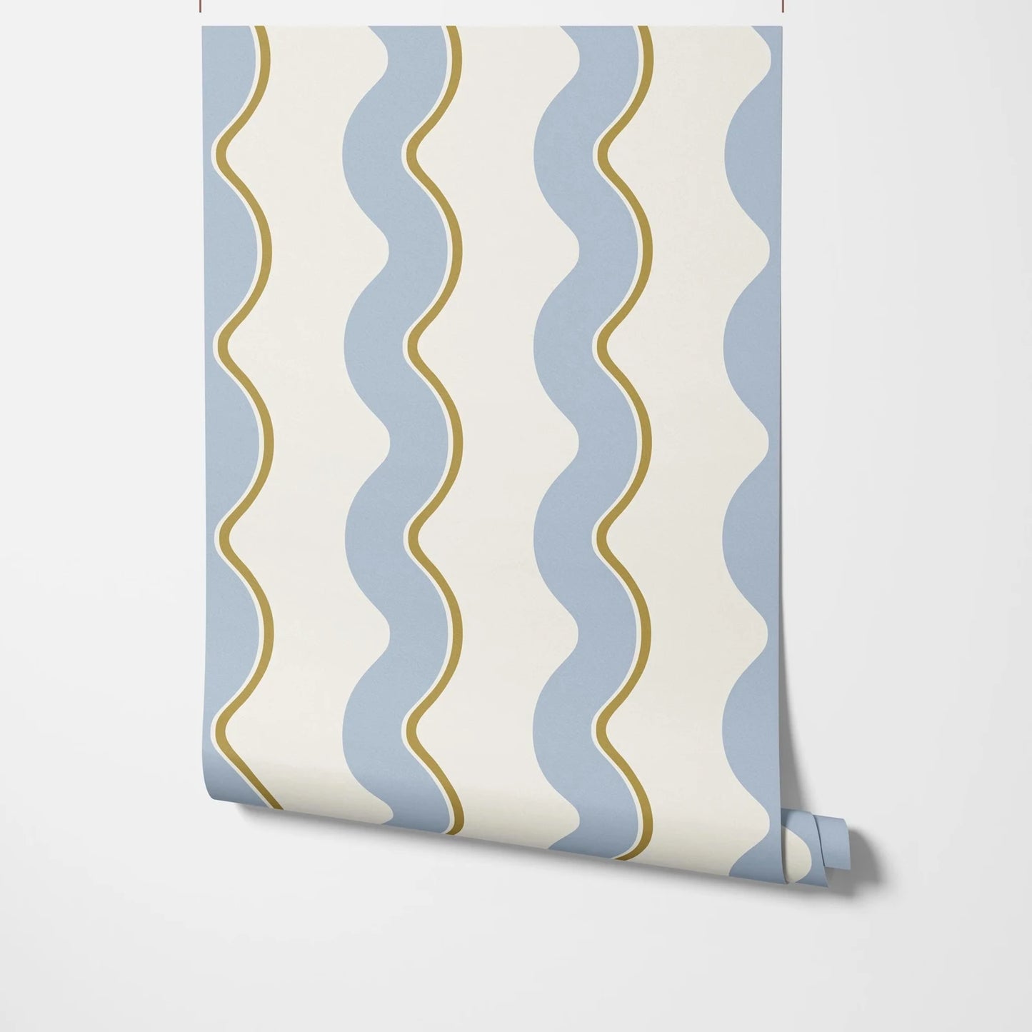 Retro Wavy Lines Regular Wallpaper in Blue, Brown and Beige, Bold Stripes Wall Cover, Funky Temporary Accent Traditional Paper