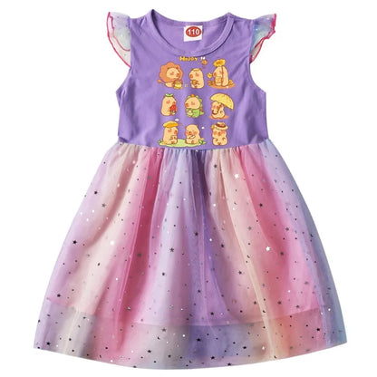 Capybara Clothes Kids Summer Short Sleeve Casual Dresses Baby Girls Lovely Capivara Dress Girl Birthday Gift Princess Vestidos