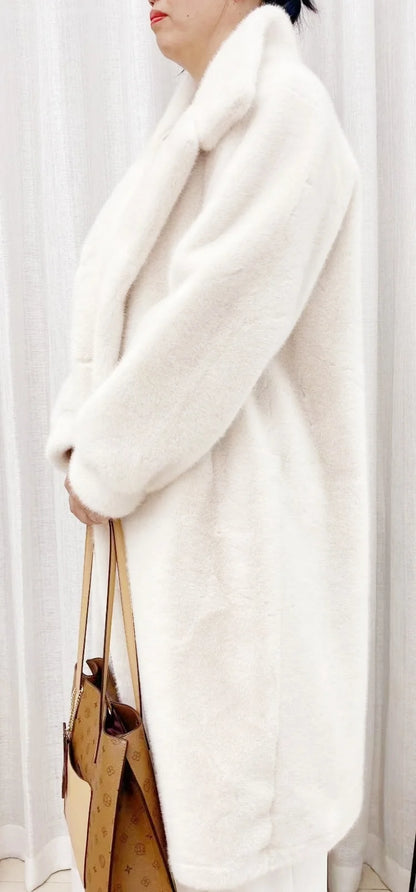 Faux fur coat long coat women's lapel double-breasted loose warm high-end atmospheric coat jacket 24 autumn and winter new