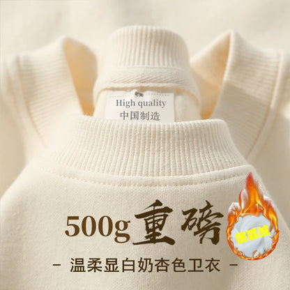 Navy Blue 500g Heavy Round Neck Sweater Men's Autumn and Winter Velvet Thickened Pullover Couple Loose American Top Women