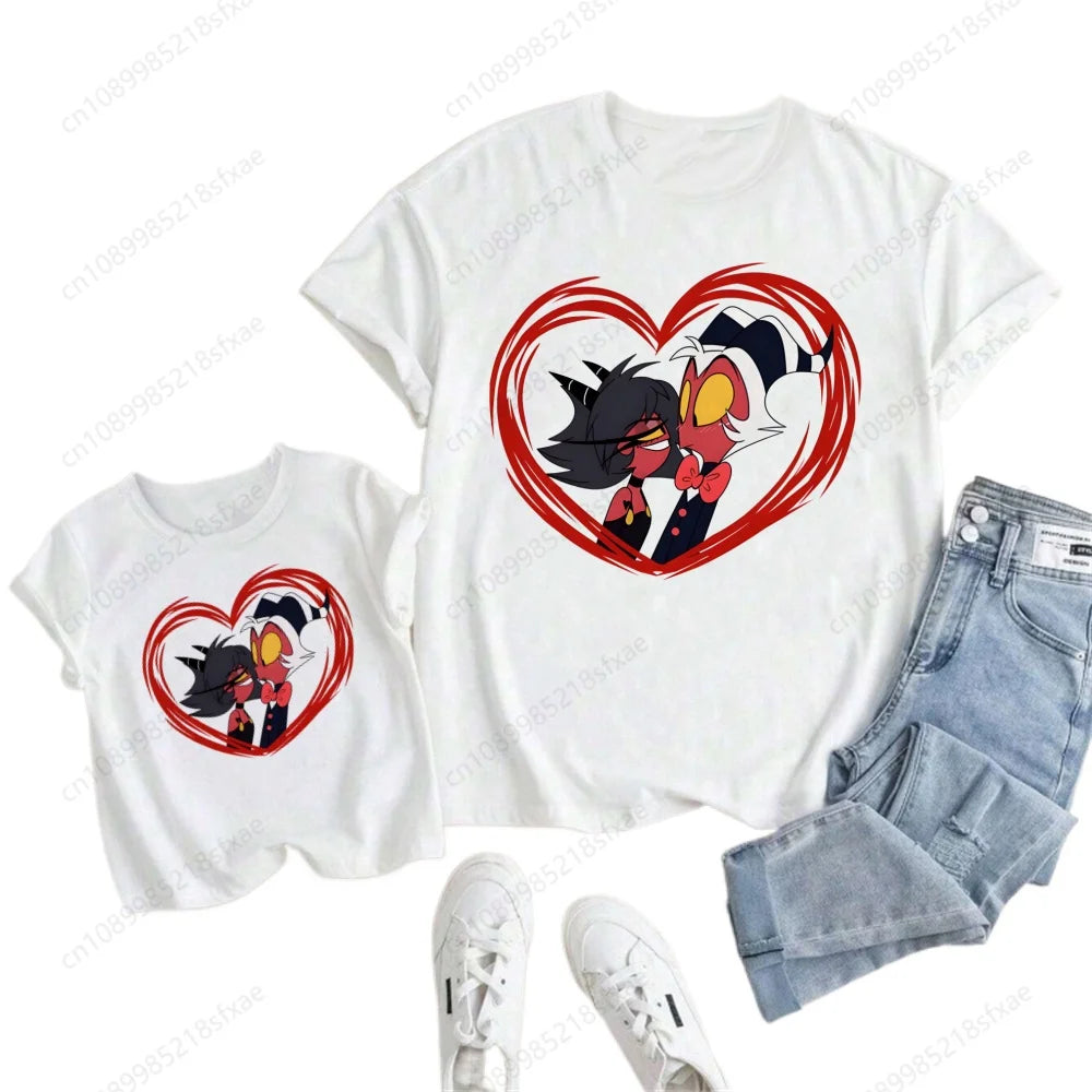 Kids White Tshirt Girls Boys Summer Tops Cartoon Printed Helluva Boss Casual Short Sleeve Kids Baby T-shirt Children Clothes