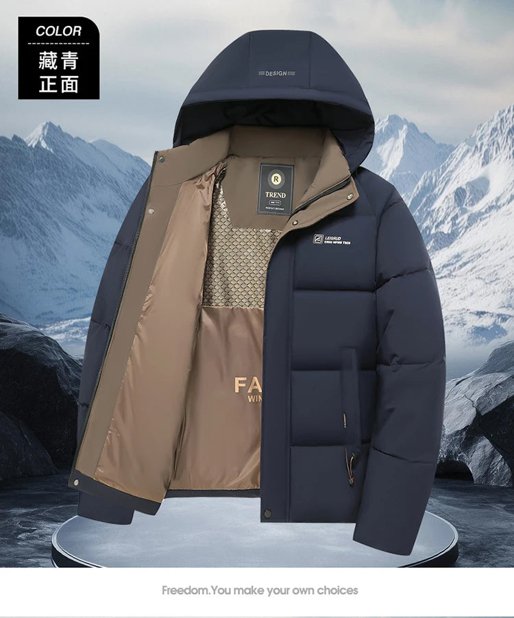 mens Parka Men's Jacket Hooded company Winter New down jacket Solid color Warm Jackets men business leisure coat teenager coats