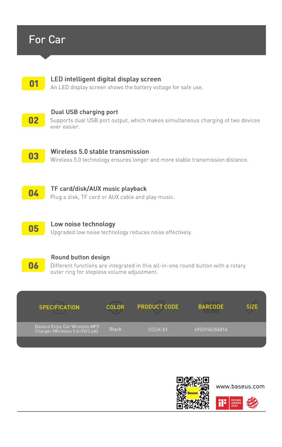 Baseus FM Transmitter Car Wireless Bluetooth 5.0 FM Aux Radio Modulator USB Fast Charger Auto HandsFree Audio MP3 Player Car Kit