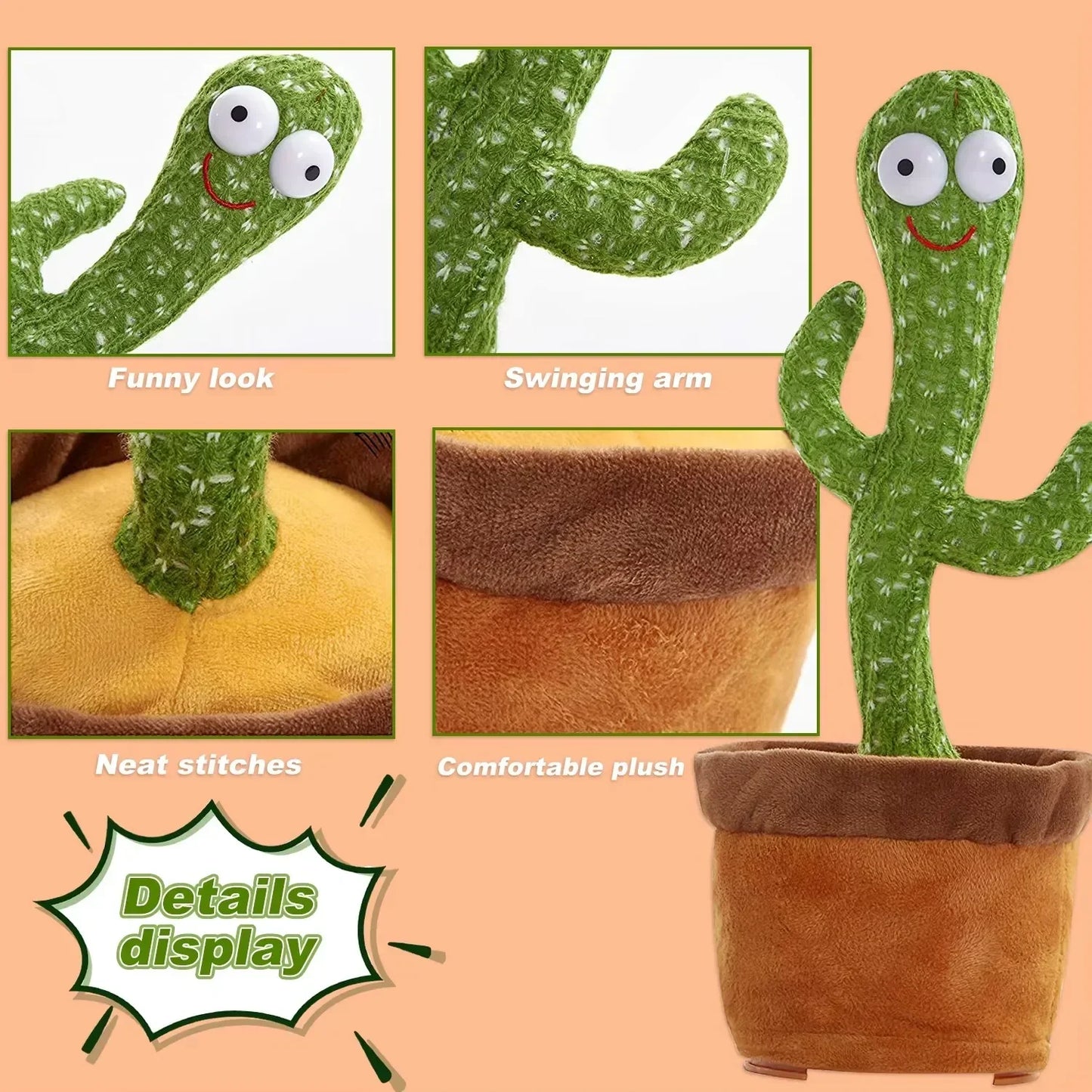 Dancing Cactus Toys Rechargeable Repeat Talking Plush Toy Singing Imitation Recording USB Baby Toy Early Education Funny Gifts