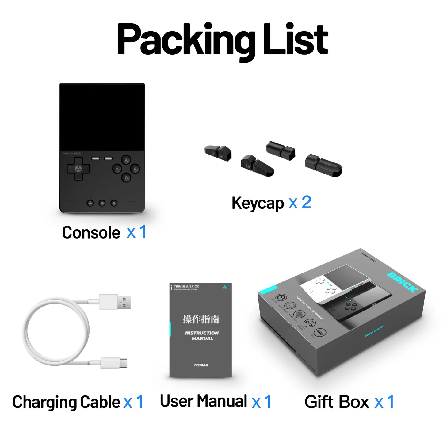 TRIMUI BRICK Portable Retro Game Console 400PPI IPS Screen Linux System 3000mAh Long-life Battery Mood LED Effect Gift Keycaps