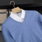 Autumn/Winter New Men's 100% Cashmere Pullover Business Casual Solid Knitted Sweater Loose V-neck Tops Basic Thick Warm Jumper