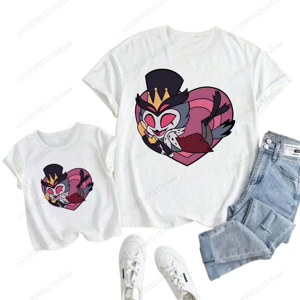 Kids White Tshirt Girls Boys Summer Tops Cartoon Printed Helluva Boss Casual Short Sleeve Kids Baby T-shirt Children Clothes