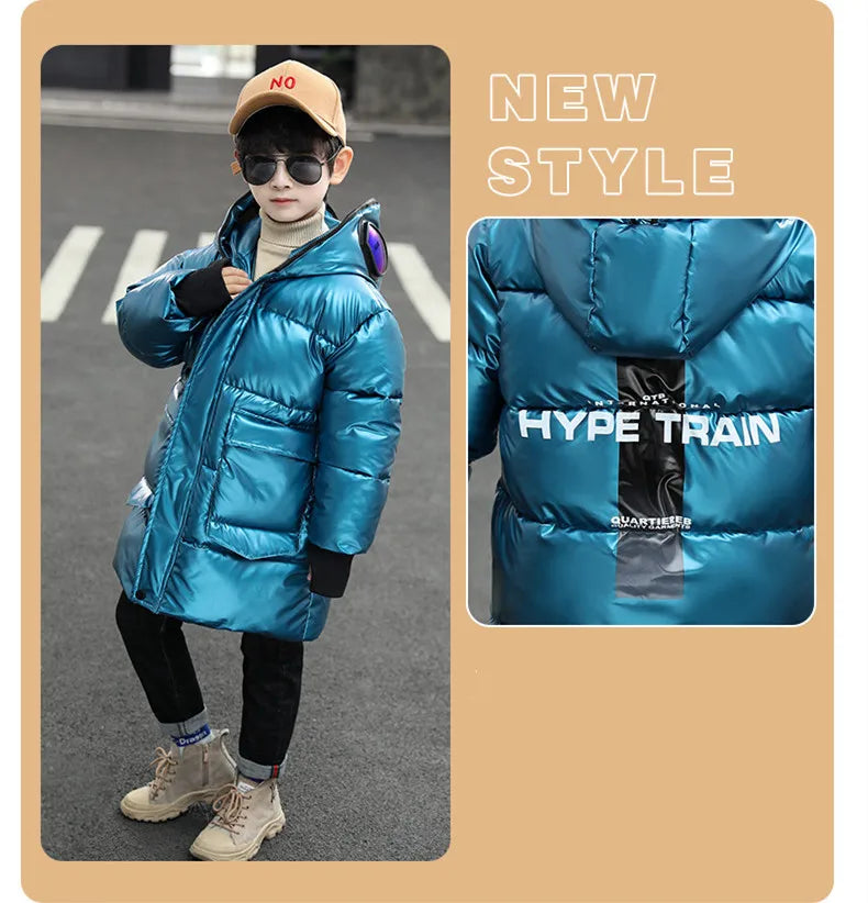 Boys Down Jacket Coat Overcoat Cotton 2022 Sliver Warm Plus Thicken Winter  Teenager Children's Clothing