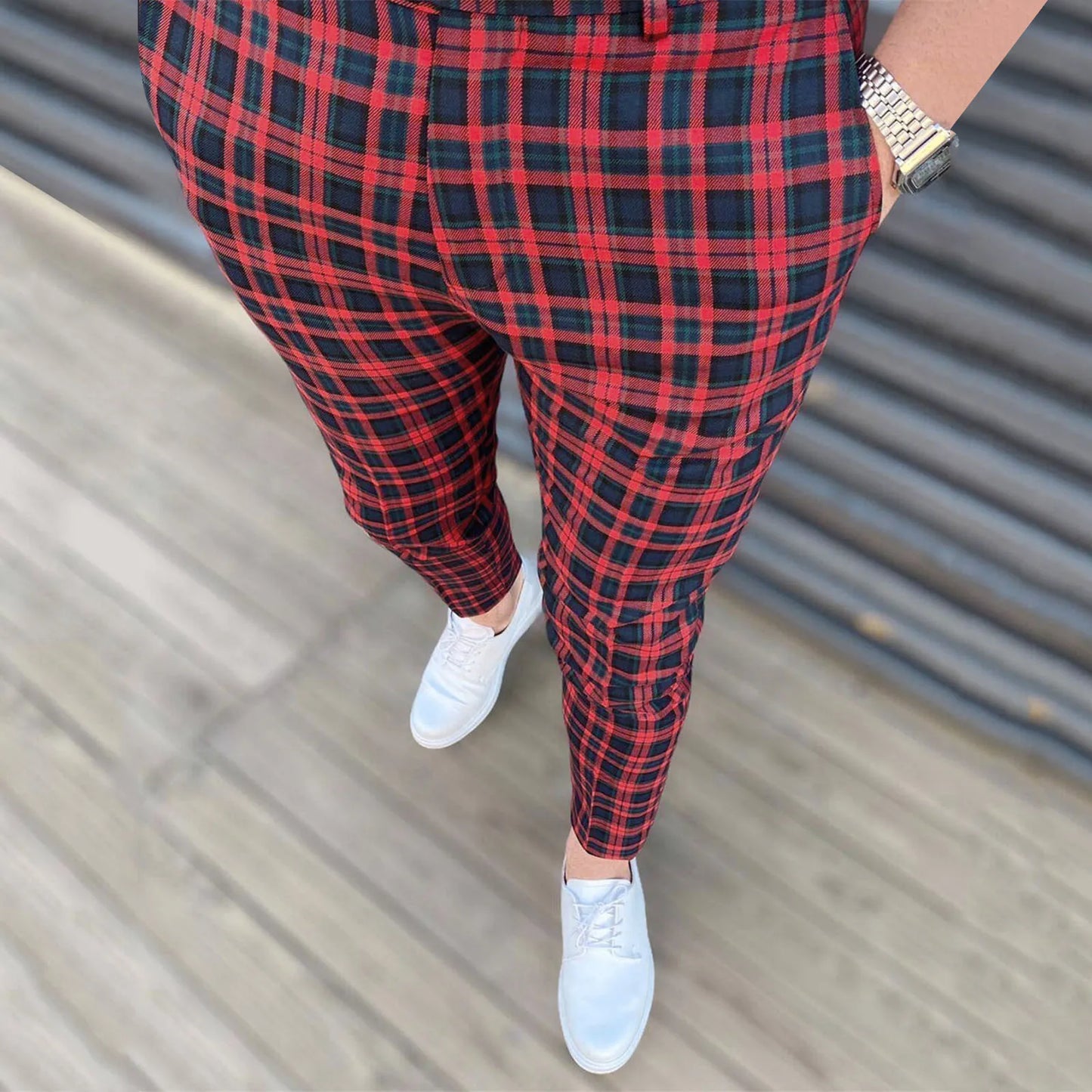 Men Casual Trousers Fashion Classic Plaid Trousers Man Slim Fit Business Pencil Pants Checkered Pattern Pants Streetwear