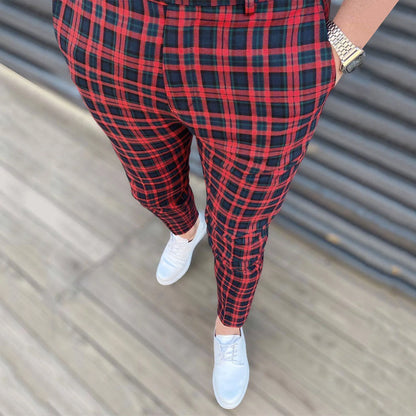 Men Casual Trousers Fashion Classic Plaid Trousers Man Slim Fit Business Pencil Pants Checkered Pattern Pants Streetwear