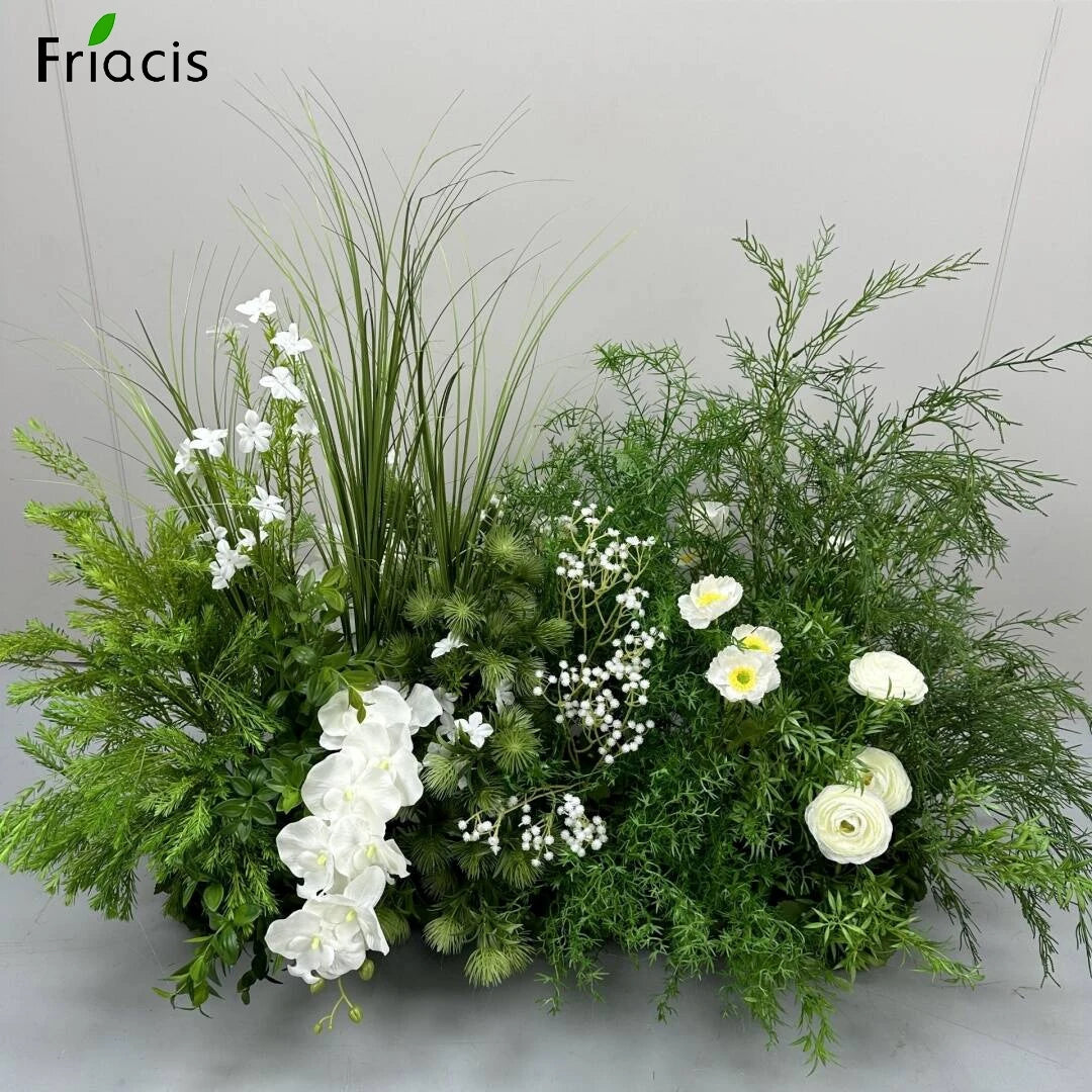 Green Plants Leaf Rose Flower Row Wedding Silk Table Floral Commercial Plaza Partition Hotel Scene Layout Floor Flowers Decor