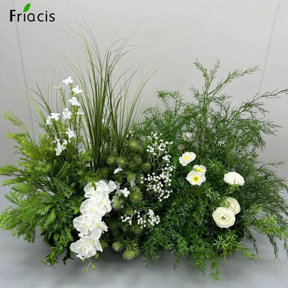 Green Plants Leaf Rose Flower Row Wedding Silk Table Floral Commercial Plaza Partition Hotel Scene Layout Floor Flowers Decor