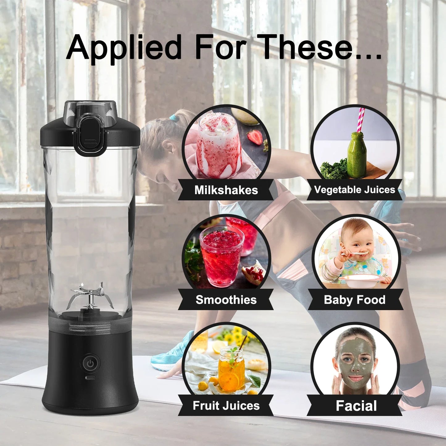 Portable Blender Personal Juicer - Kitchen 20oz USB Rechargeable 4000mAh Large Battery With 6 Blades for Smoothies Shakes Baby