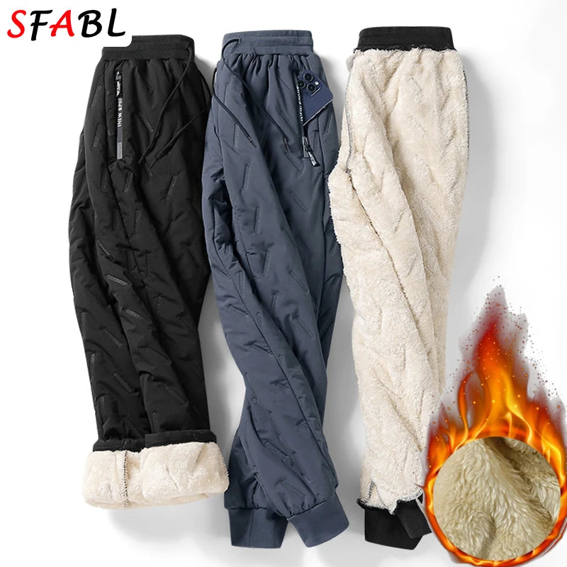 Thick Warm Pants Men Winter Windproof Outdoor Sports Trousers Men's Pants Fleece Lining Winter Thicken Fleece Sweatpants for Men