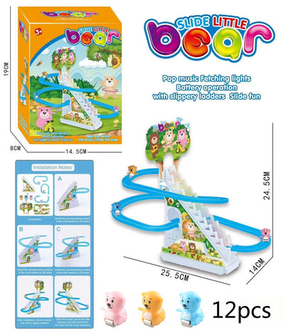 Electric Duck Track Rail Racing Slide Duckling Climbing Stairs Baby Toy LED Lights Musical Slide Roller Coaster Toys for Gift