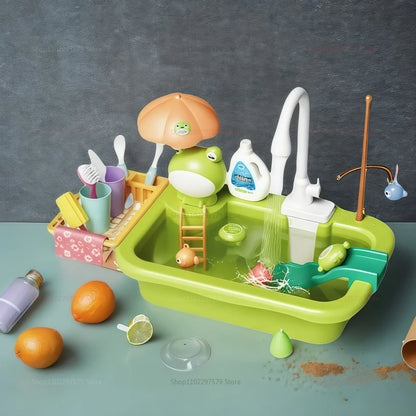 Kids Kitchen Sink Dishwasher Play Set Toys Water Running Pretend Food Fishing Toys Role Play Kids Birthday Gifts Imaginative Fun