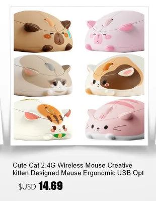 Cute Cat 2.4G Wireless Bluetooth Tri-mode Mouse Creative kitten Mause Ergonomic USB 1200 DPI Mice For PC Laptop Kid Friend Gifts