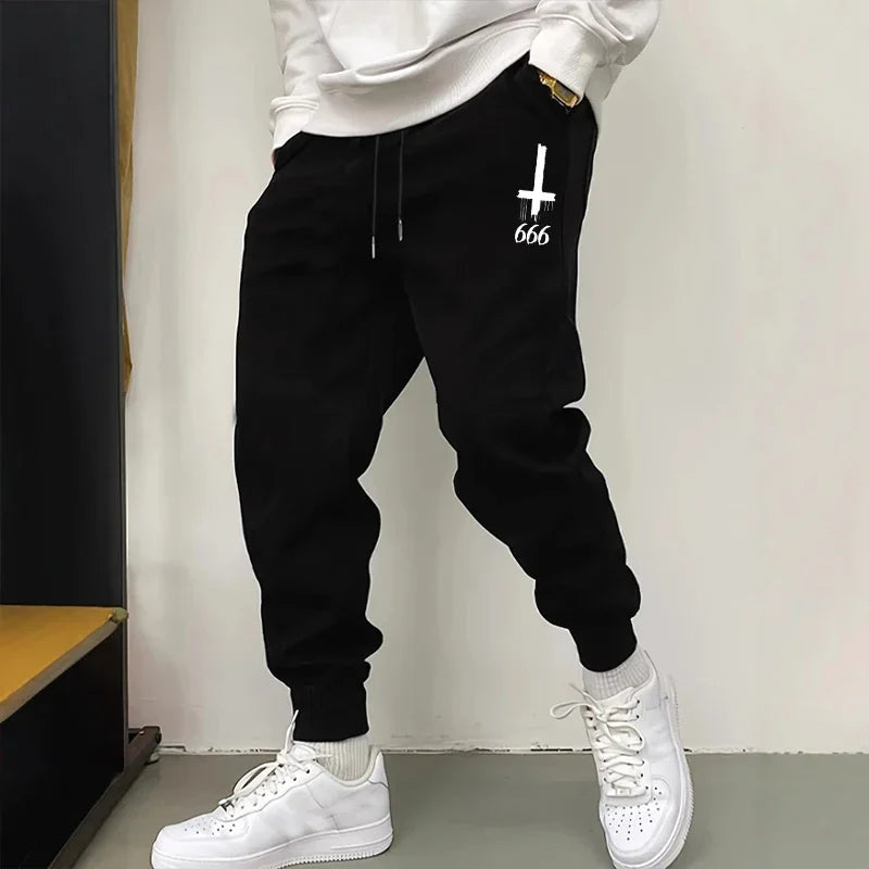 Men's Casual Sports Trousers Satan Inverted Cross Jogger Pants High Quality Fall Winter Male Home Outdoor Comfortable Sweatpants