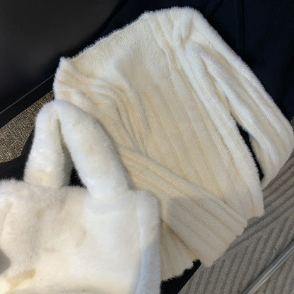 Mink Sweater Women's Autumn and Winter Inner Top French Niche Square Neck Short Soft Sticky Long Sleeves Top Bottom Knit Sweater