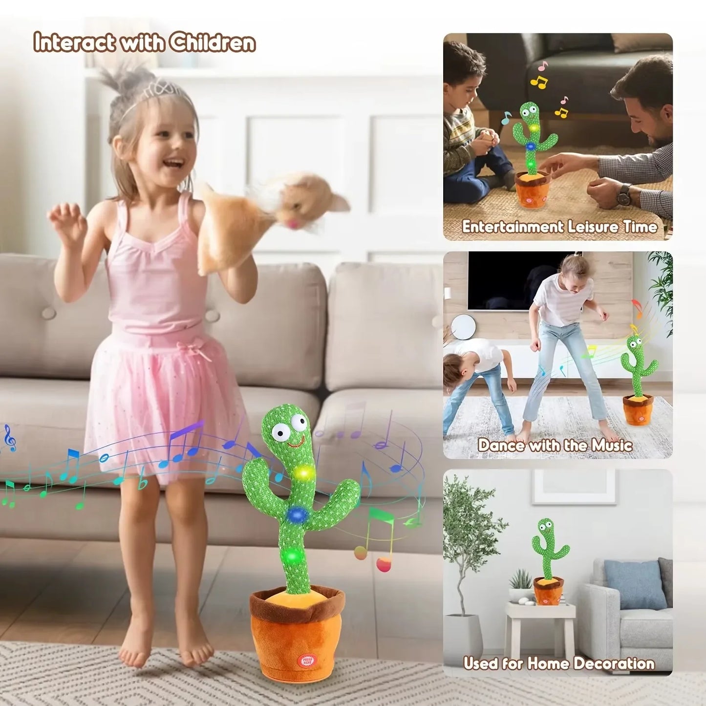 Dancing Cactus Toys Rechargeable Repeat Talking Plush Toy Singing Imitation Recording USB Baby Toy Early Education Funny Gifts