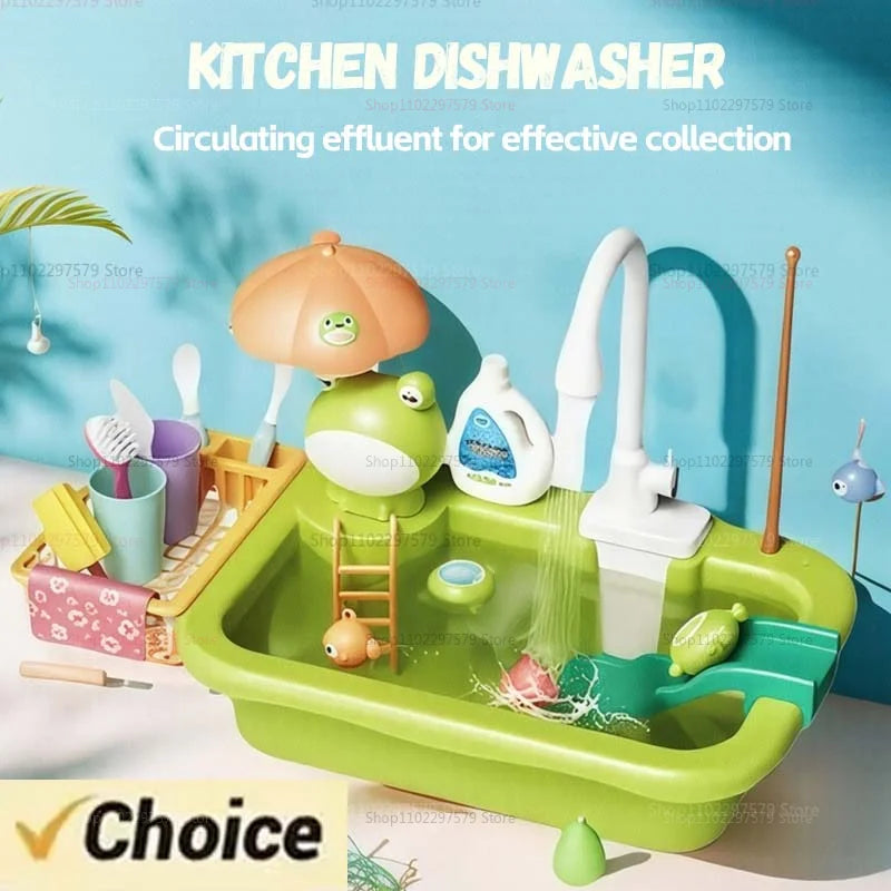 Kids Kitchen Sink Dishwasher Play Set Toys Water Running Pretend Food Fishing Toys Role Play Kids Birthday Gifts Imaginative Fun