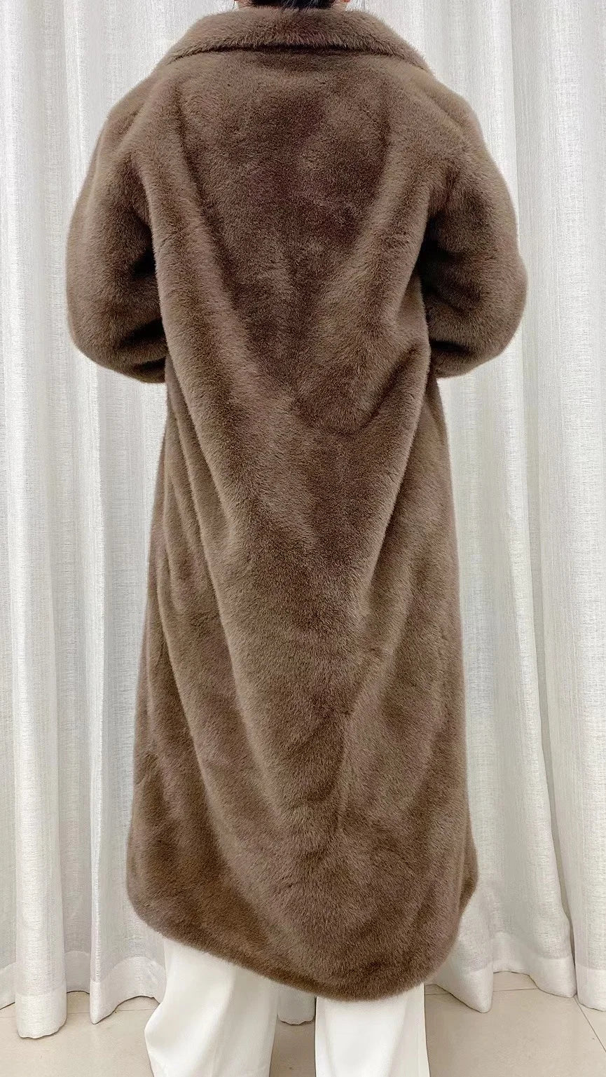 Faux fur coat long coat women's lapel double-breasted loose warm high-end atmospheric coat jacket 24 autumn and winter new