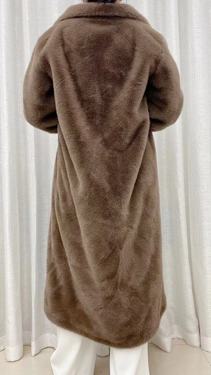 Faux fur coat long coat women's lapel double-breasted loose warm high-end atmospheric coat jacket 24 autumn and winter new