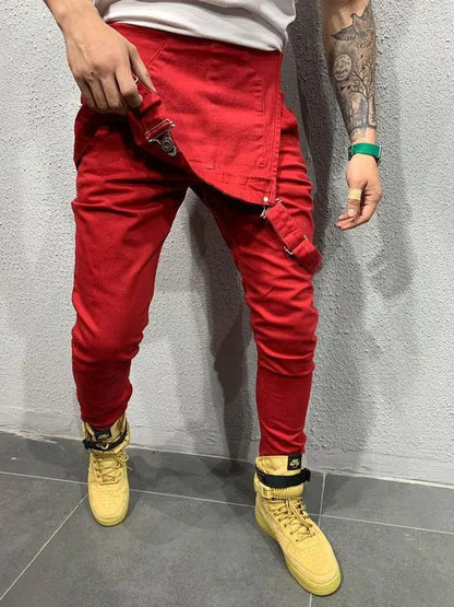 Men's Tie Dye Denim Overalls, Fashionable Slim Fit and Slimming Pants, Solid Color New Style Mens Jeans