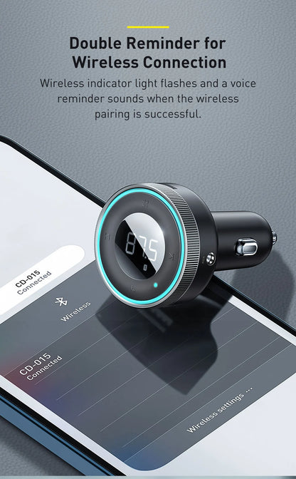 Baseus FM Transmitter Car Wireless Bluetooth 5.0 FM Aux Radio Modulator USB Fast Charger Auto HandsFree Audio MP3 Player Car Kit