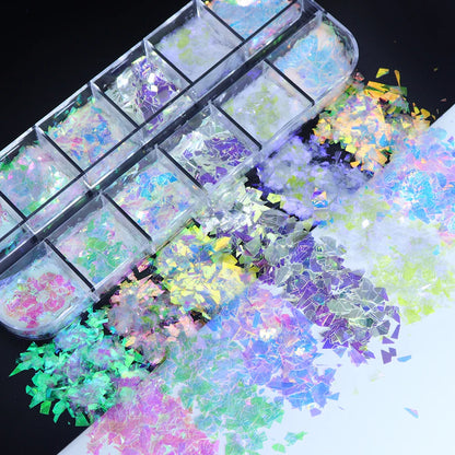 Iridescent Irregular Nail Glitter Flakes Nail Art Decoration AB Mermaid Broken Glass Foil For Manicure Design Nails Accessories