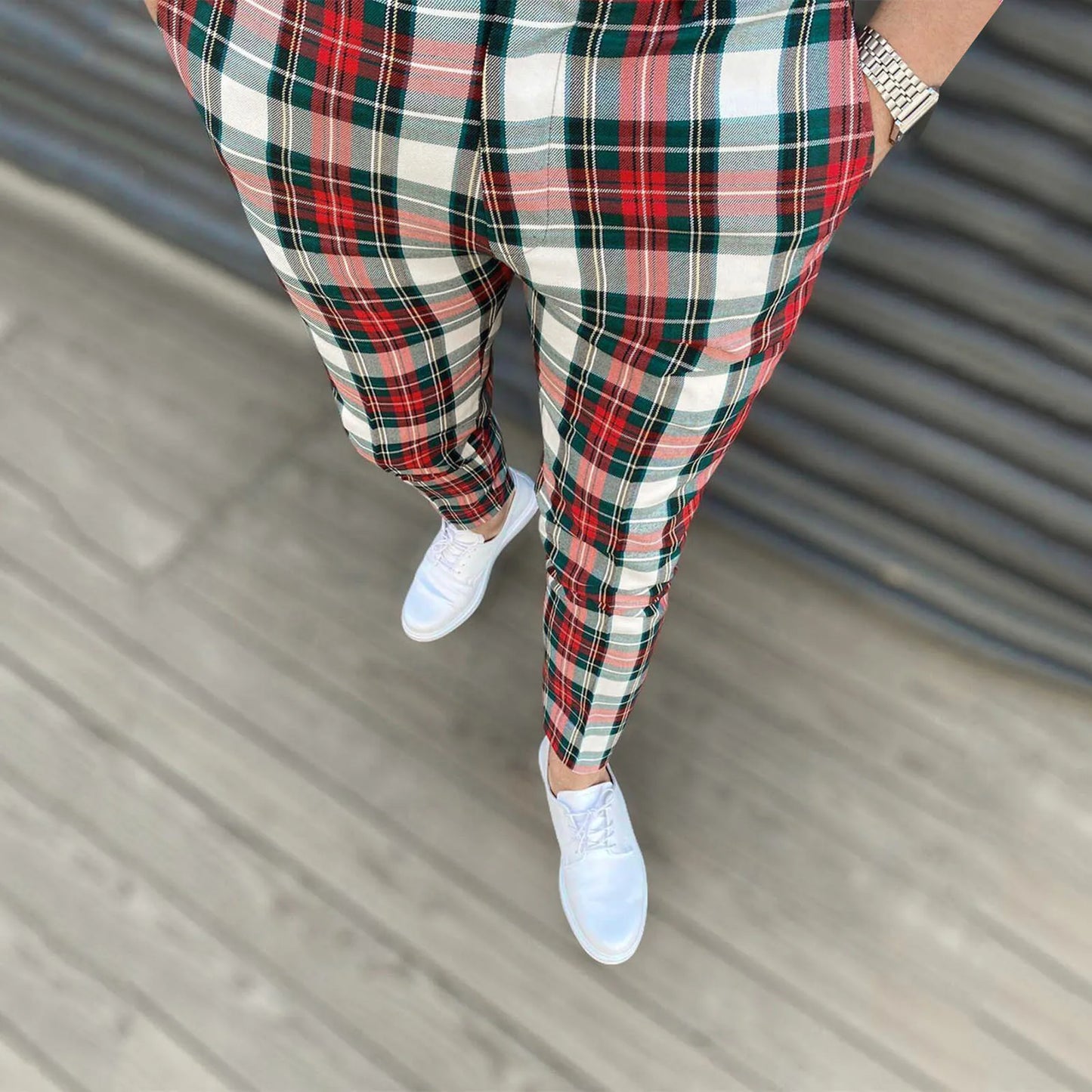 Men Casual Trousers Fashion Classic Plaid Trousers Man Slim Fit Business Pencil Pants Checkered Pattern Pants Streetwear